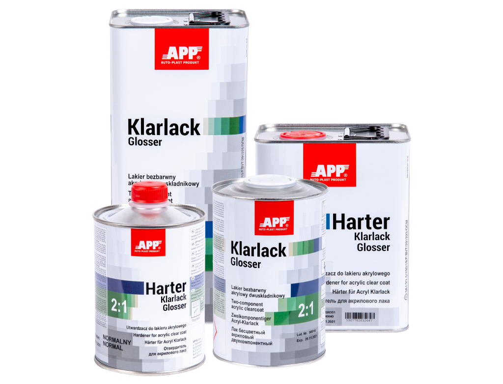 APP - Two-component acrylic clearcoat + hardener Klarlack Glosser 2:1+Harter