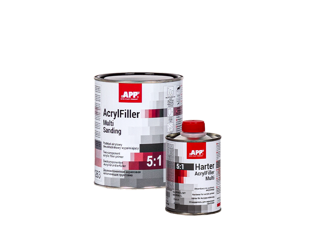 APP + Two component acrylic primer filler HS + hardener AcrylFiller Multi Sanding 5:1 + Harter