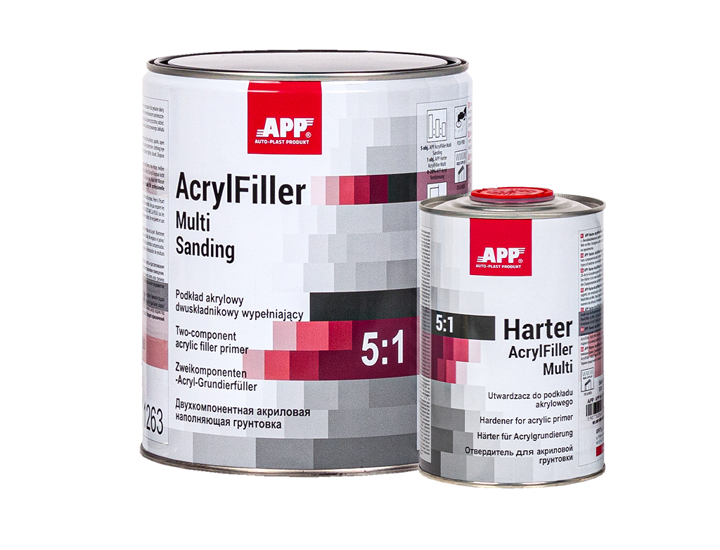 APP + Two component acrylic primer filler HS + hardener AcrylFiller Multi Sanding 5:1 + Harter