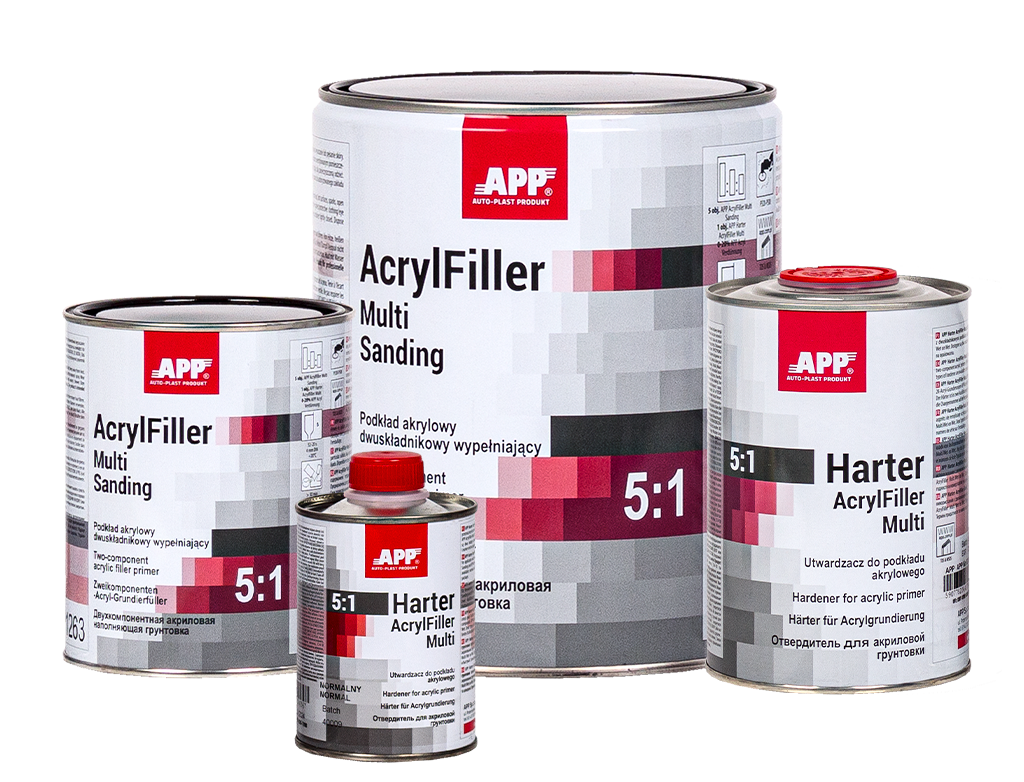 APP + Two component acrylic primer filler HS + hardener AcrylFiller Multi Sanding 5:1 + Harter