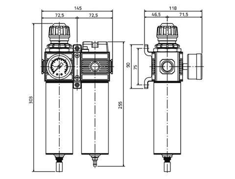 APP - Cabin filter block with the regulator, pressure gauge and oil separator APP E32 A